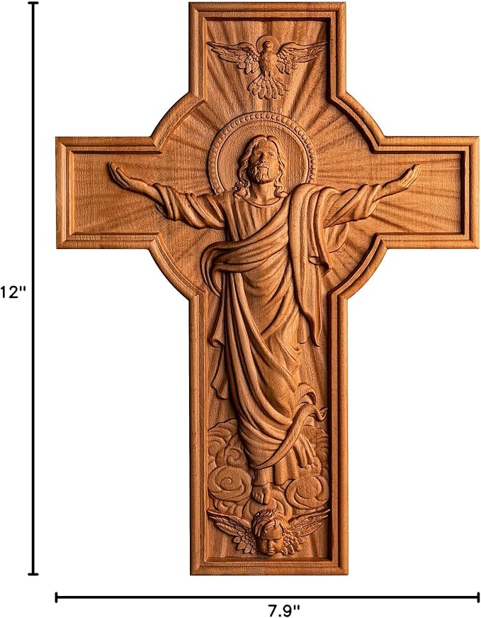 BGCOPPER Jesus Crucifix Wall Cross Handmade Wooden Cross for Wall Decor for Home Room Christmas Gift