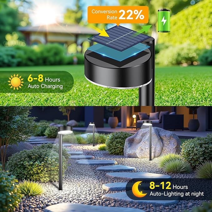 8 Pack Solar Pathway Lights Outdoor, 12 Brighter LED Solar Lights Outdoor Waterproof, Up to 12 Hrs Modern Path Light for Yard Garden Walkway Driveway Lawn, Cool White