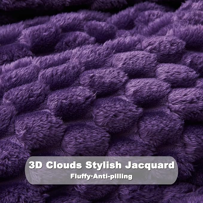 NEWCOSPLAY Super Soft King Blanket Purple Premium Silky Flannel Fleece 3D Clouds Stylish Jacquard Lightweight Bed Blanket All Season Use 350GSM (Purple, King(90"x110"))