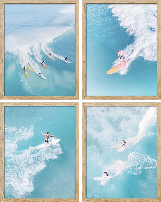 SIGNWIN Adhesive Canvas Poster Surfing Surfboard Aerial View Ocean Nautical Landscape Nature Wilderness Photography Modern Art Decorative Zen Relax/Calm Multicolor for Bedroom - 12"x16"x4