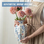 9.5 Inch Vintage Ceramic Vase, Chinoiserie Flower Vases Decorative Antique Vases for Home Decor, Rustic Blue and Pink Porcelain Vase Farmhouse Shelf Table Centerpieces Decor