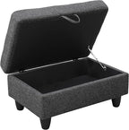 Ottoman Rectangular Storage Ottoman Bench, Flannel Footrest Stool Footstool with Lid for Living Room, Bedroom, Entryway, Black Gray, 35"x23.5"x17.5"
