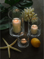 ARIAMOTION Hurricane Glass Candle Holders Set, Pillar Votive,Clear Seeded Bubbles Cylinder Vase,Modern Rustic Table Centerpieces Bulk, 3 Sizes 8 Inch 5 Inch 3.5 Inch Height