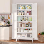 Metal Pantry Cabinet with 2 Doors and 5 Adjustable Shelves, 75" Kitchen Storage cabinets with Gold Handles, Versatile Storage for Laundry Room, Living Room, Bathroom, Dinning Room, Utility Room-White