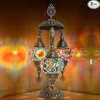 Mozaist Turkish Mosaic Lamp with Bulb – 3 Globe Tiffany-Style Table Light (Cappadocia Balloon)
