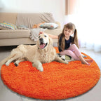 Orange Fluffy Round Rug,Soft Area Rugs for Girls Room,Shaggy Rugs 5'X5' for Living Room,Non Slip Circle Rug for Kids Bedroom,Shag Plush Nursery Carpets,Fuzzy Plush Rug for Dorm,Cute Room Decor Carpet