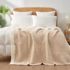 Snuggle Sac Heather Beige Throw Blankets Luxurious Microfiber Fabric, Reversible Super Soft Throws Warm Cozy Knit Fuzzy Plush Throw Blanket for Couch, Bed, Sofa, Camping, Beige,50x60 inches