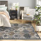 Lahome Moroccan Machine Washable Area Rugs, 4x6 Rug for Living Room Bedroom, Soft Non-Slip Rug Vintage Trellis Ultra-Thin Throw Carpet for Dining Room Office, Grey