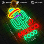 Mexican Food Neon Sign Cactus Neon Lights Dimable Colorful LED Mexican Art Lights Wall Decor for Mexican Restaurants Bars Food Trucks Unique Gift for Taco Enthusiasts Fiesta Parties (15×9.1inch)