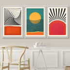 SIGNWIN Framed Canvas Print Wall Art Set Mid-Century Rising Sun & Color Blocks Abstract Geometric Illustrations Graffiti & Street Art Modern Art for Living Room, Bedroom, Office - 16"x24"x3 White