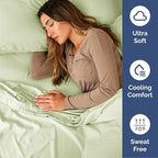 Cal King Sheets Set 6 Piece - Includes 4 Pillowcases - Bed Sheets Cal King - Soft Hotel Luxury Bedding - Cooling, Comfy & Breathable - 1 Flat & 1 Fitted & 4 Pillowcases w/ Deep Pockets - Light Sage
