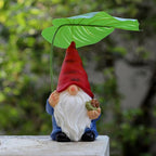 Garden Gnome Statue Decoration with Leaf Umbrella, 7.5” Figurine Ornament for Indoor Outdoor Home Patio Yard Lawn, for Gnome Lovers & Garden Enthusiasts，Mom，Women
