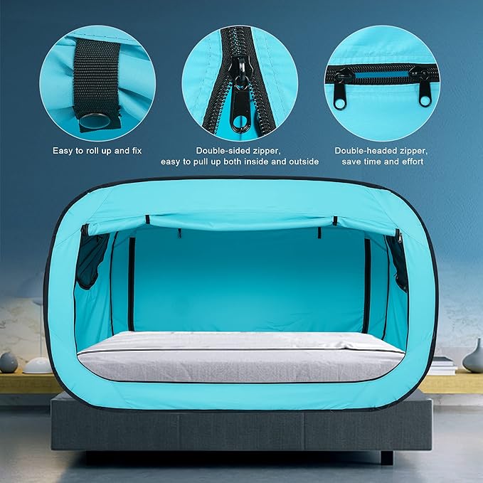 Bed Tent Twin Bed Canopy Portable Dream Tent for Adult Indoor Sleeping Tents with 2 Doors Breathable Private Space Tents, Teal