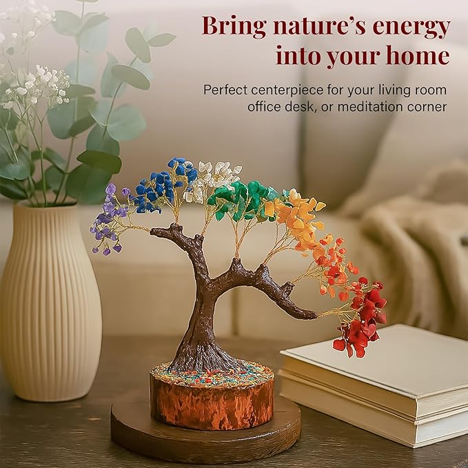 Crocon Crystal Tree of Life 7 Chakra Healing Crystal Bonsai Tree for Home Decor Gift Good Luck Birthday Gifts for Women & Mom, Office Desk Decor Living Room Decor Handmade Trees for Positive Energy