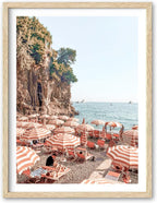 HesenDot Natural OAK Wood Framed Summer in Positano Wall Art,12x16in Italy Amalfi Coastal Canvas Wall Print,Arienzo Beach Umbrellas Poster Wall Decor for Living Room,Bedroom,Office Gallery Set of 1