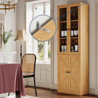 Bookcase with Doors, Tall Cabinets Storage Shelves, 5 Tier Bookshelf with Storage Cabinet, Light Wood Rustic Display Shelf Home Decor Furniture for Office, Living Room, Bedroom, Kitchen, Dining Room