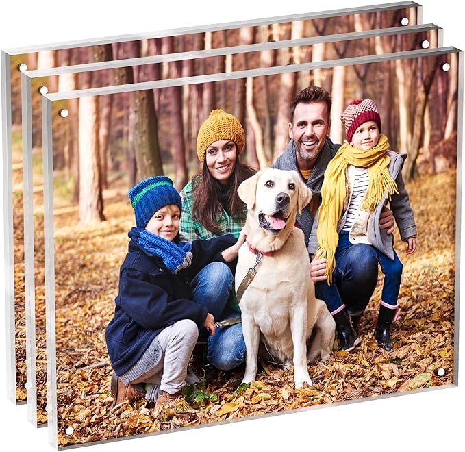 8x10 Acrylic Picture Frame 3 Pack, Clear Freestanding Double Sided Frameless Magnetic Photo Frames, Desktop Display Decor Gift