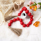 OMISHE Extra Large Wood Bead Garland Red with 1.6" Diameter Wooden Beads and Tassels, 41" Long Rustic Farmhouse Country Decorative Beads for Home Tiered Tray Decor, Red