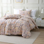 ABREEZE Paisley Bedding Sets 3Pcs Brushed Cotton Duvet Cover Set Queen Size Rustic Damask Gold Floral Comforter Cover with Zipper Closure Boho Bedding Collections