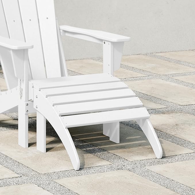 WestinTrends Outdoor Ottoman, Patio Adirondack Ottoman Foot Rest, All Weather Poly Lumber Folding Foot Stool for Adirondack Chair, Widely Used for Outside Porch Pool Lawn Backyard, White
