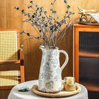 Enra Blue and White vase with Handle,12.2 inch Ceramic Vintage Decorative Flower Pitcher vase, Chinoiserie Floral Vase,Large Rustic Vases for Home Decors, Living Room, Bookshelf, Office