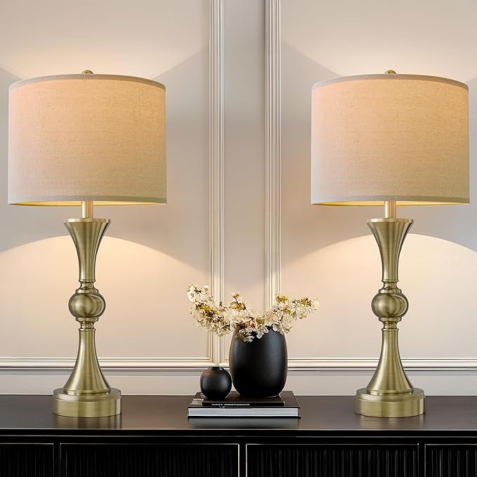 28" Table Lamps for Living Room Set of 2, Bedroom Lamps with USB A+C Ports, Modern Table Lamp,Desk Lamp, Lamps for Night Stands(Antique Bronze,No Bulbs Included)