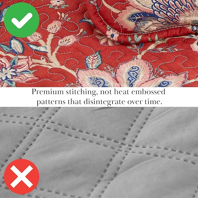 Southshore Fine Living, Inc. Oversized Full/Queen Quilt Bedding Set, Jacobean Willow Floral Quilt Set Queen or Full Size with 2 Matching Pillow Shams, Lightweight Bedspread, Soft and Cozy, Red