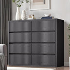 Black Dresser for Bedroom, 8 Drawers Double Fluted Dressers, Modern Chest of Drawers with Curved Profile, Handleless, Storage Closet Dressers for Bedroom, Living Room, Entryways, Natural