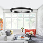Modern Led Chandeliers Black, Dimmable Contemporary LED Chandeliers 1 Ring, Hanging Led Modern Pendant Light Fixture for Living Room Kitchen lsland Dining Room Foyer Office Entryway 6000k