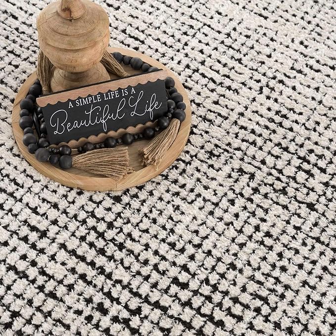 BoutiqueRugs Keita Contemporary Mosaic Runner Rug - High Pile Fluffy Soft Shag Carpet for Hallway, Kitchen - Black and White - 2'8" x 7'3" Runner