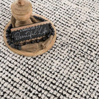 BoutiqueRugs Keita Contemporary Mosaic Area Rug - High Pile Fluffy Soft Shag Carpet for Living Room, Bedroom - Black and White - 6'7" x 9' (6x9)