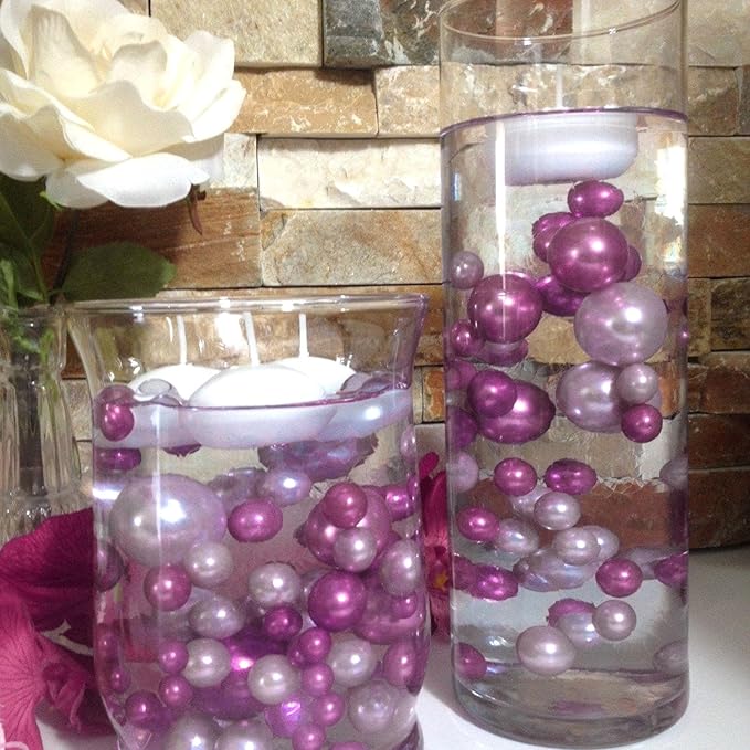 200 PCS Dark Purple Vase Fillers, Pearls Bead for Centerpieces Vases, 10/14/20 MM No Hole Beads, Fake Pearls for Wedding Birthday Anniversary Theme Party Table Centerpieces Decor