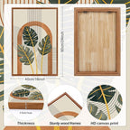 KAIRNE Boho Canvas Wall Art,Tropical Palm Leaf Wall Decor,Mid-Century Geometric Illustrations Set of 3(16”X24”),Abstract Line Pictures,Modern Botanical Prints for Living Room Bedroom Dining Room Decor