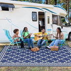 GAOMON Outdoor Rug 9'x12' Waterproof Rug for Patio Decor, Foldable Reversible Plastic Straw Area Rugs Mat for Camper, Outside Carpet for Deck, Porch, Picnic, Beach, Navy/White(Geometric)