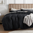 Bedsure Cotton Duvet Cover Set - 100% Cotton Waffle Weave Black Duvet Cover California King, GentleSoft™ and Breathable Cal King Bedding Set for All Season, 3 Pieces, 104"x98"