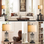 ROTTOGOON 27.5 Tall Farmhouse Table Lamps with USB C + USB A Charge Ports, Rustic Living Room Lamps Set of 2, Black Industrial End Table Lamp for Bedroom Living Room Nightstand (Black)