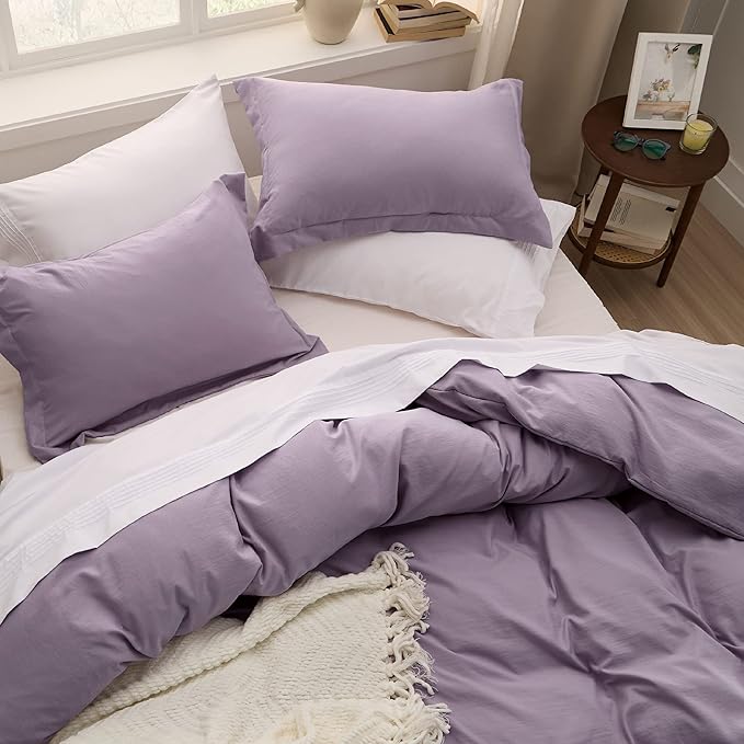 Bedsure Grayish Purple Duvet Cover Full Size - 3 Pieces Prewashed Extra Soft Cotton-Like Bedding Set, Includes 1 Duvet Cover 80x90 Inches with Zipper Closure & 2 Pillow Shams, Comforter Not Included