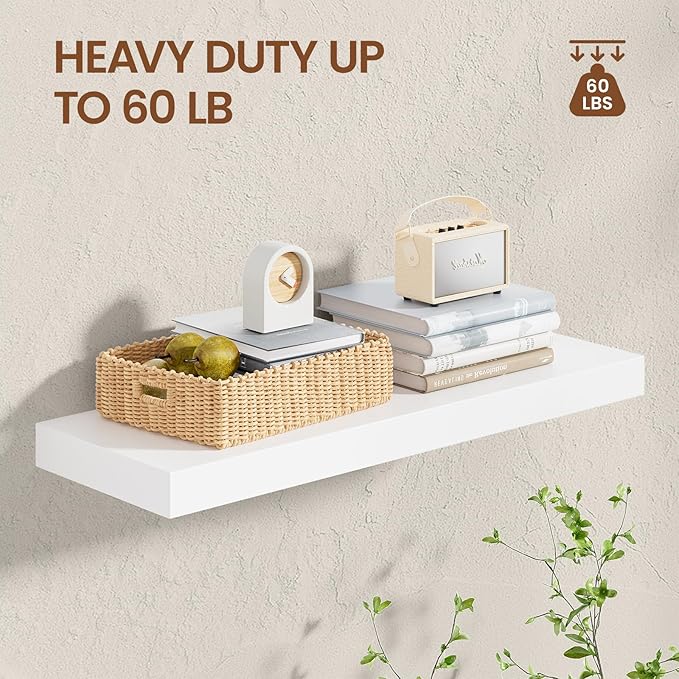 Heimlove 24 inch Floating Shelves for Wall,2 Packs Natural Pine Solid Wood Bathroom Shelf Over Toilet Decor and Storage 8 inches Deep for Kitchen Bedroom Office & Living Room Display Wall Decor