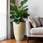 Worth 9 Gallon Tall Round Planters Set of 2-14" Dia x 21" H Stone Finish Flower Pots Indoor Decorative Container Garden Patio Unbreakable Beige