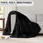 L'AGRATY Chunky Knit Blanket Throw: 80''x90'' Chenille Chunky Knitted Throw Blanket for Bed Couch - Handmade Thick Big Cable Knit Blanket - Large Chunky Crochet Rope Blanket for Home Decor(Black)