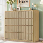 48" Wide Fluted Dresser with 8 Drawers, Modern Chest of Drawers with Deep Drawers, Handleless, Curved Profile, Wooden Storage Organizer for Bedroom, Living Room, Hallway, Natural