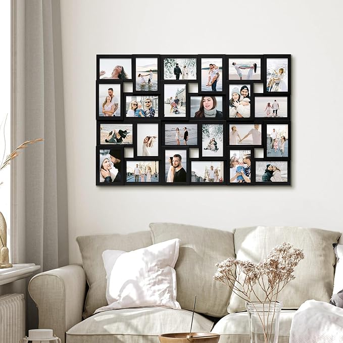 Jerry & Maggie 4×6 collage frame 24 pictures, picture frames collage wall decor, 24 slot picture frame Wall Hanging For 6×4 Photo, Black