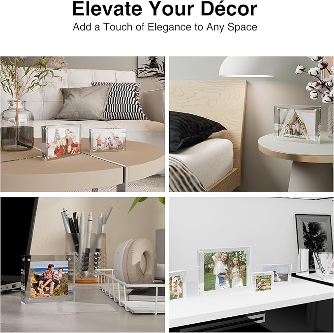 HOUSE DAY Acrylic Picture Frames 4x6, 1 Pack Magnetic 4 x 6 Picture Frame, Double Sided Clear 4x6 Photo Frame with Microfiber Cloth, Frameless FreeStanding 4x6 Frame Gift for Desktop Display