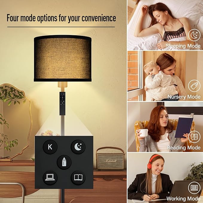 Floor Lamps for Living Room, Stepless Dimmable Floor Lamp with Remote, 2700K-6500K Colors Temperature & Brightness Adjustable,10W/1200LM Black LED Floor Lamp,Modern Standing Lamp for Bedroom/Office