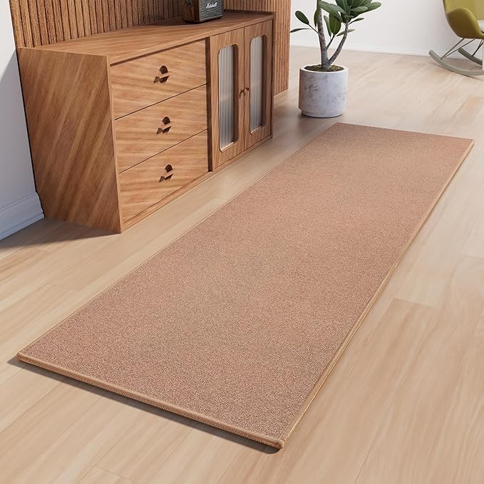 Runner Rug with Non Slip Rubber Backing, Washable Soft Floor Carpet for Kitchen, Hallway, Entryway Indoor, Bedroom, Laundry, Low Pile Area Rugs, Solid Color with Pointillism Style (Camel, 2' * 6')