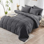 JOLLYVOGUE Twin XL Comforter Set, Ultra-Soft Bed in a Bag Twin XL Size 5 Pieces, Oeko-TEX Certified Bedding Set with Down Alternative Comforter, Sheets, Pillowcases & Shams, Dark Grey