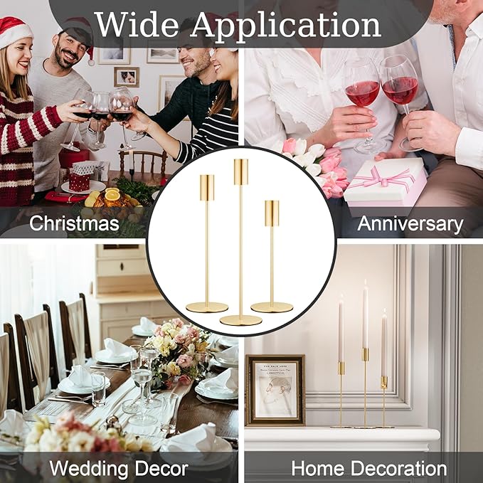 zeochyni Matte French Gold Candle Holders Set of 6, Elegant Candlestick Holders for Wedding Centerpieces Dining Tables Parties Home Decor Events, Taper Candle Holders Fit 3/4 Inch Candles