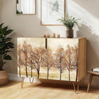 SIGNWIN Sideboard Buffet Cabinet, Kitchen Storage Cabinet with 2 Doors, Autumn Pastel Watercolor Forest Trees, Cupboard Console Table for Dining Room - 35" L x 18" W x 29" H
