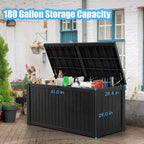 180 Gallon Deck Box,Resin Outdoor Storage Box with Lockable for Patio Furniture, Pool Accessories, Garden Tools Waterproof Outside Storage Box, Black