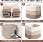 11 Inch Cube Storage Bins, Storage Cube Organizer Bins, Woven Cotton Rope Baskets for Storage, Storage Basket for Organizing Shelves, Square Baskets for Toys, Gradient Brown (Pack of 3)